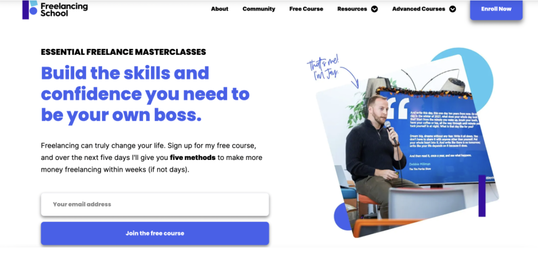 Jay Clouse's Freelancing School email signup page