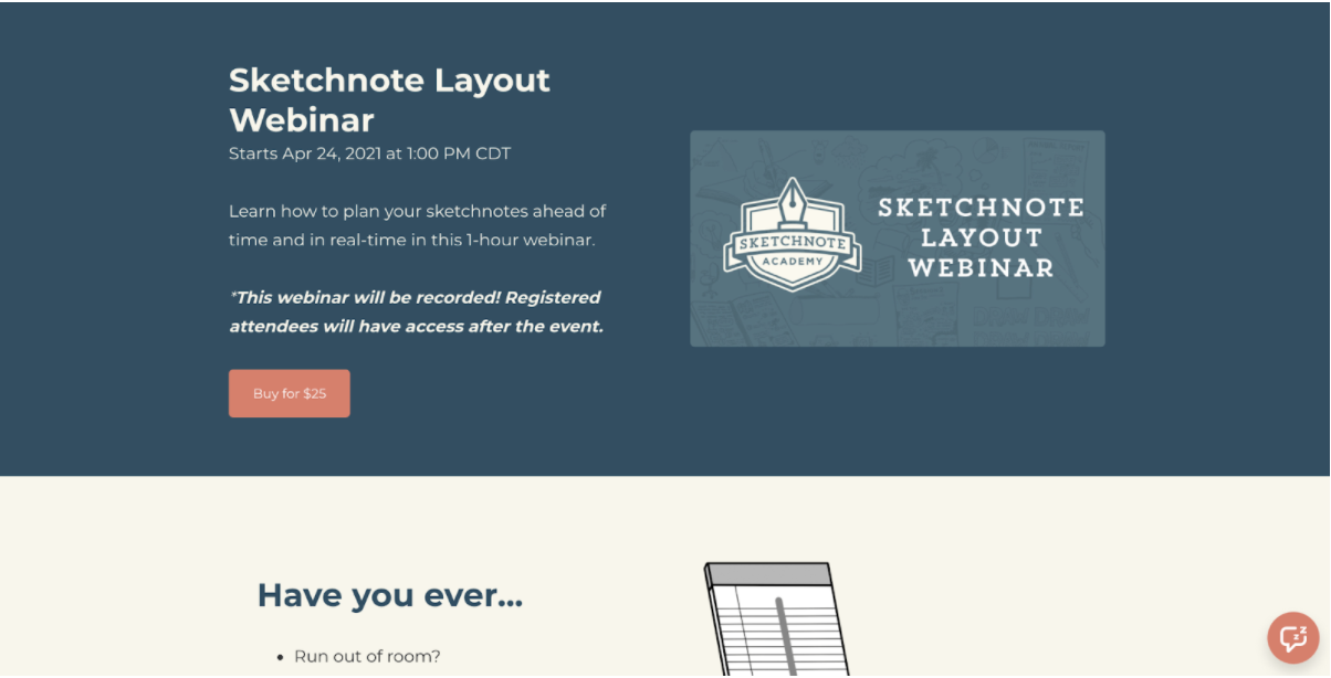 Sketchnote layout webinar as a sales funnel example