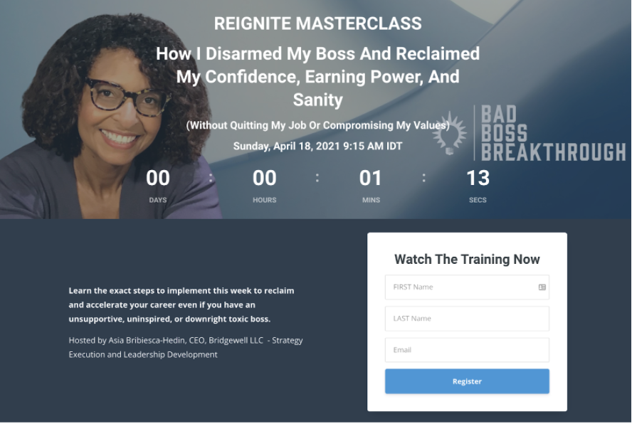 Example of a masterclass landing page