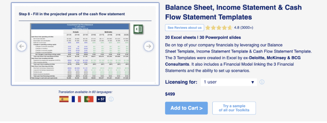 Balance Sheet, Income Statement, $ Cash Flow Statements lead magnet example