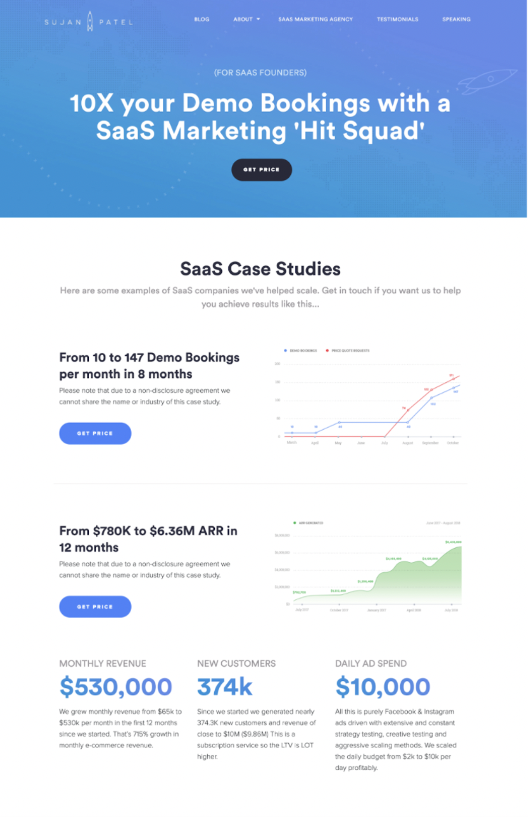 Landing page for a SaaS marketing company