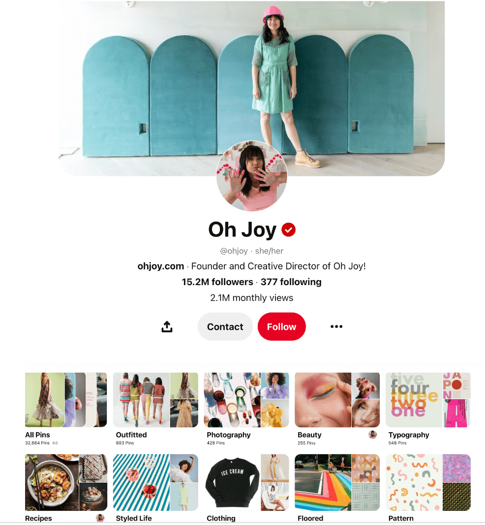 Oh Joy's Pinterest account and Pinterest boards