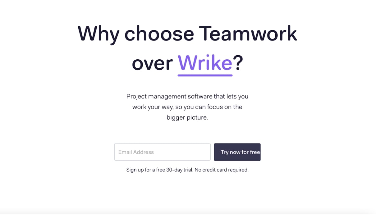 Teamwork vs Wrike comparison page (old version)