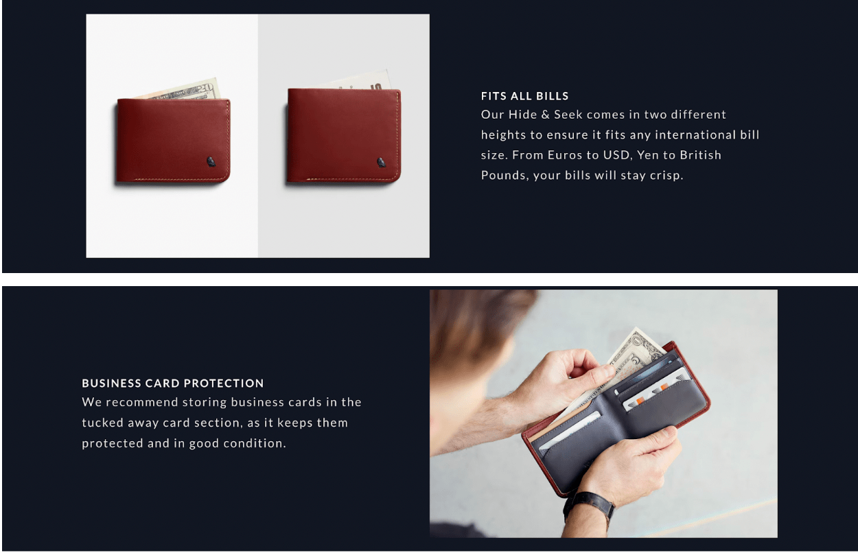 Bellroy's wallet product page example