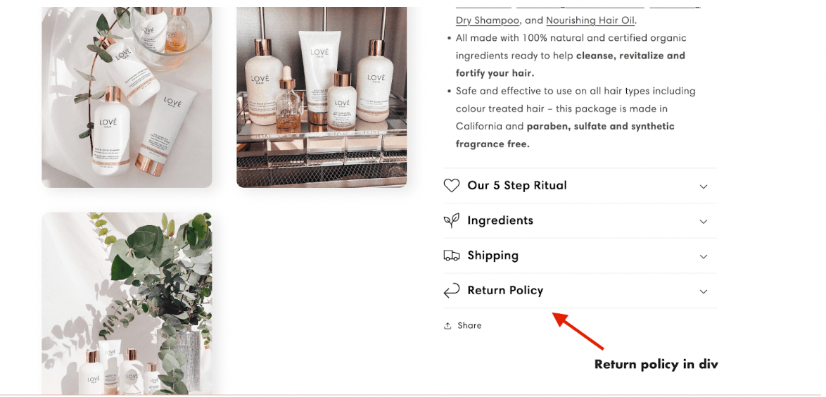 Love Hair's Product Page Example