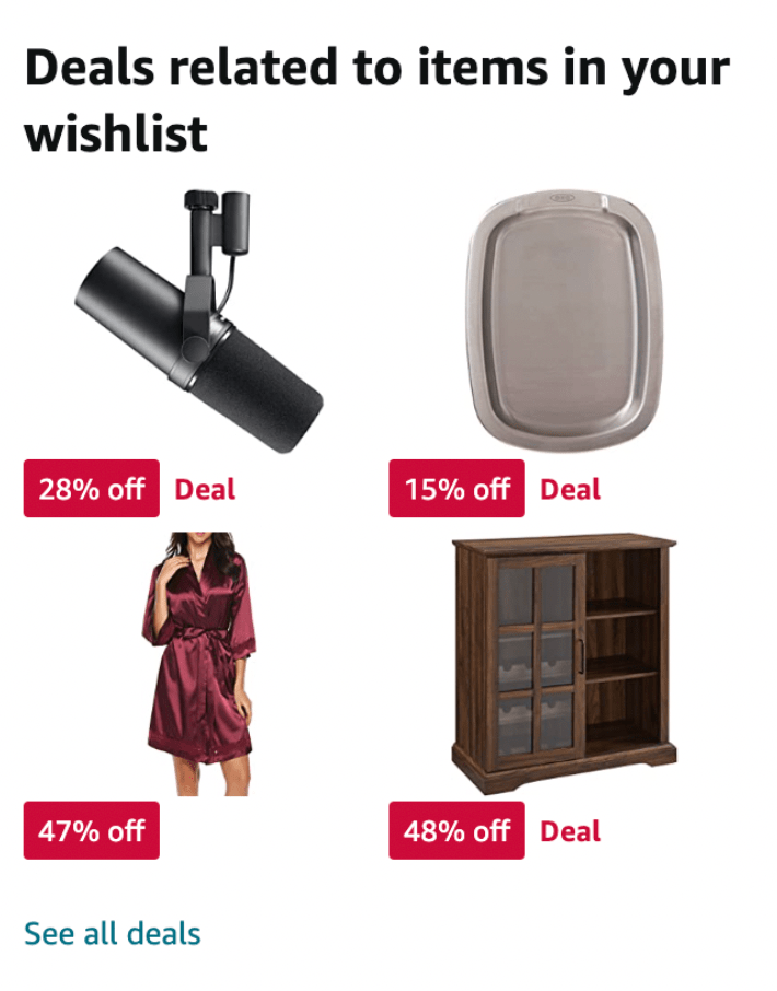 Amazon deals related to items in your wishlist