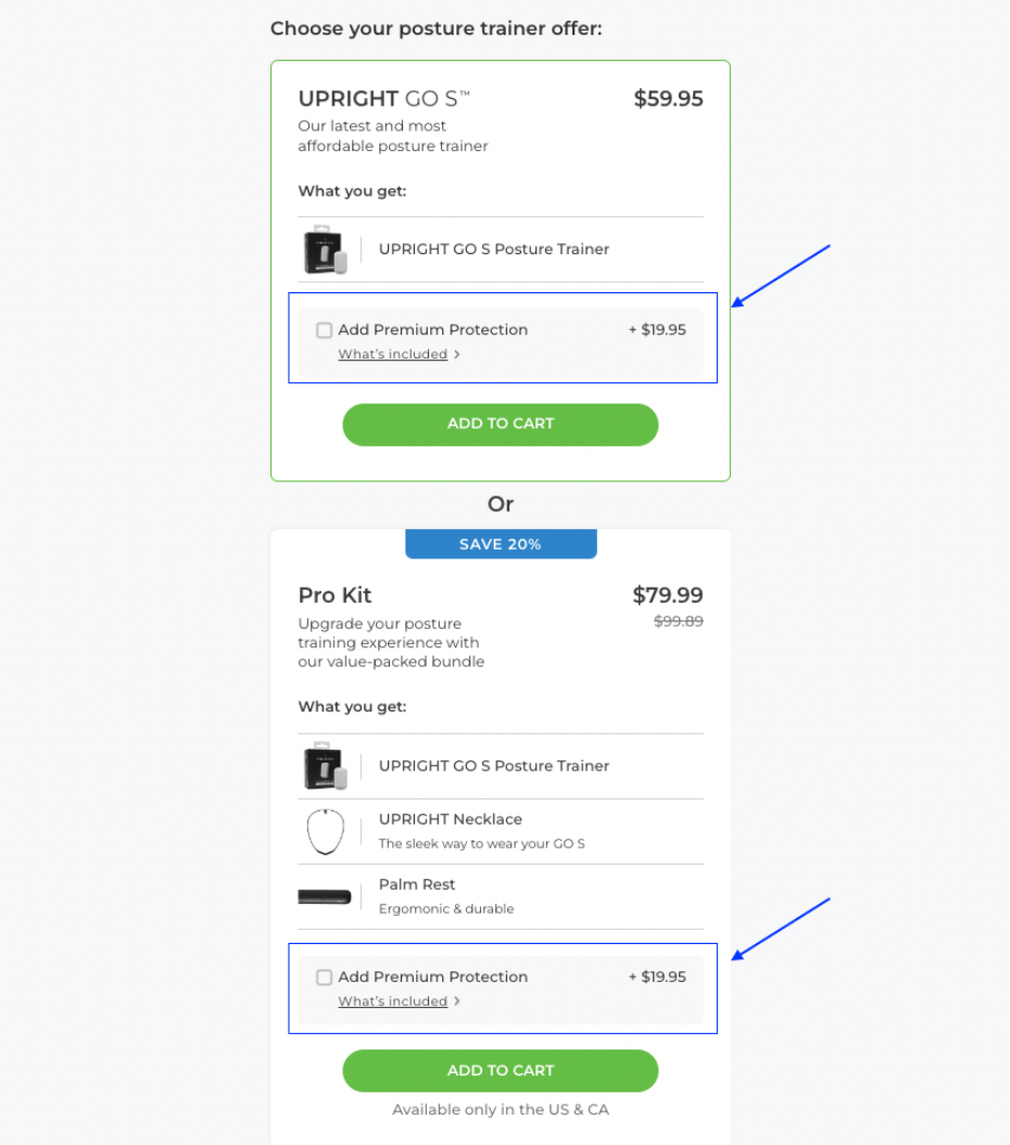 Upselling example on a product page